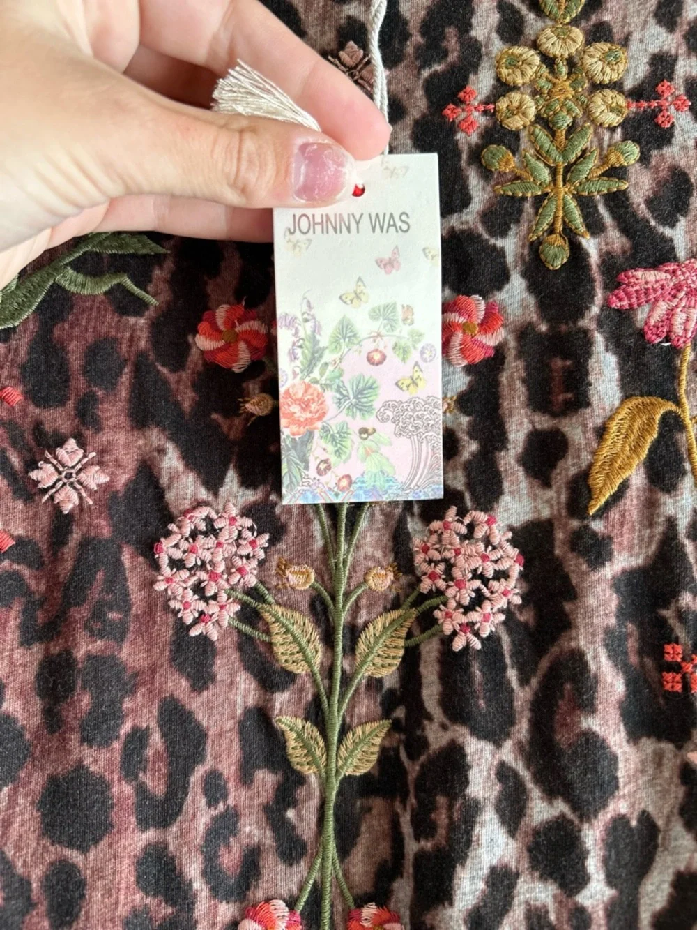 Johnny Was Brown Leopard Midi Dress with Pink & Green Floral Details - Picture 4 of 5